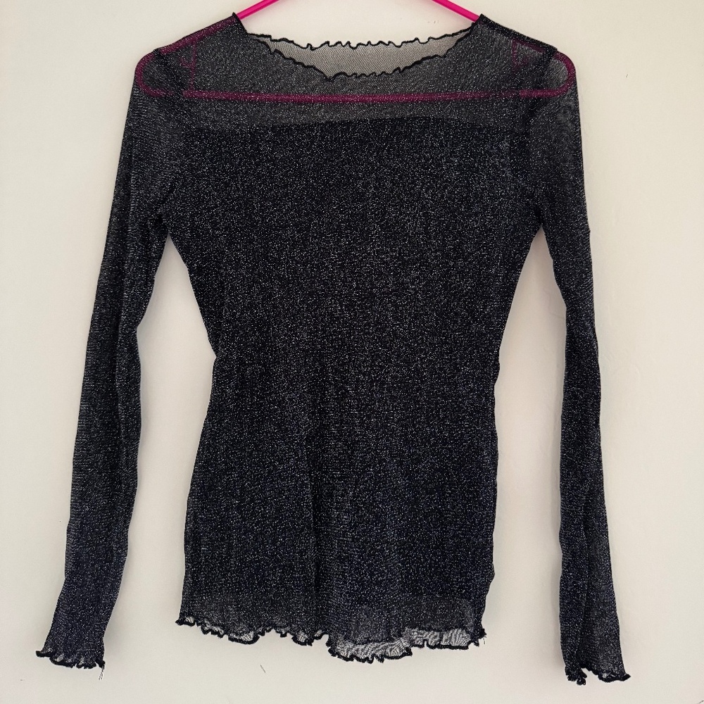 Women's Shinny Glitter Blouse Top Shirt-XS
